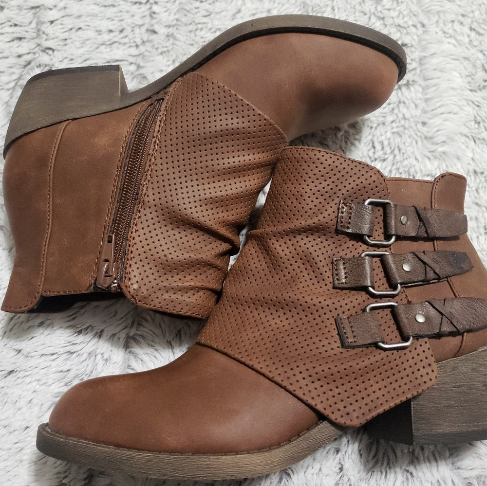 Brown leather ankle boots